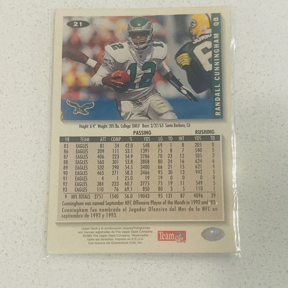1994 Upper Deck Collector's Choice Randall Cunningham Philadelphia Eagles #21 QB